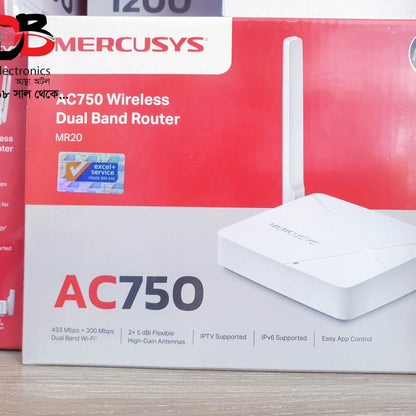 Router Mercusys MR20 AC750 Dual-Band Wireless. Warranty: 01 Year & Service Warranty: 03 Years.