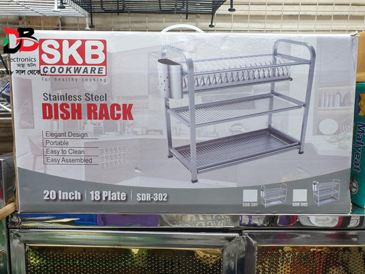 Dish Rack Stainless Steel SKB – 20 Inch | 18 Plate Capacity | Strong & Durable Kitchen Organizer