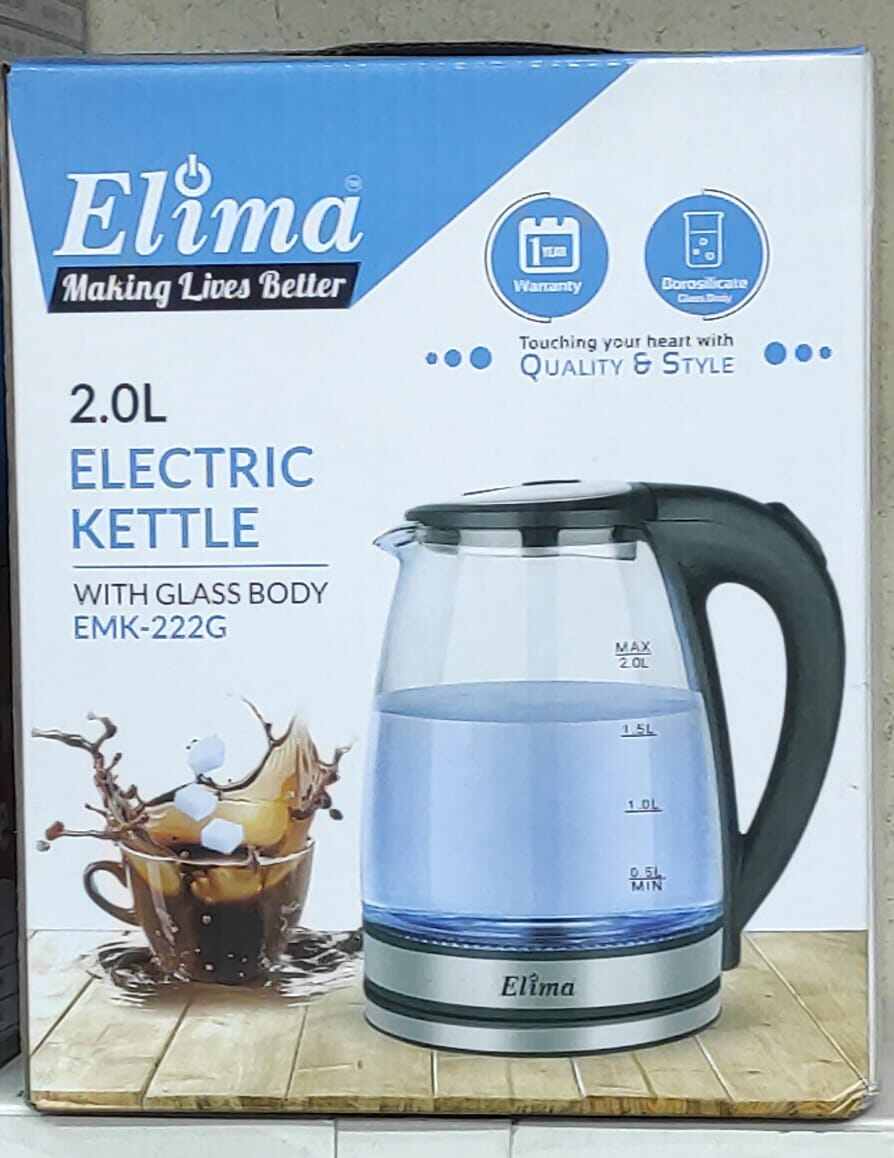 Electric Kettle With Glass Body Elima  02.0Ltr (Only Service Warranty: 2 Years)