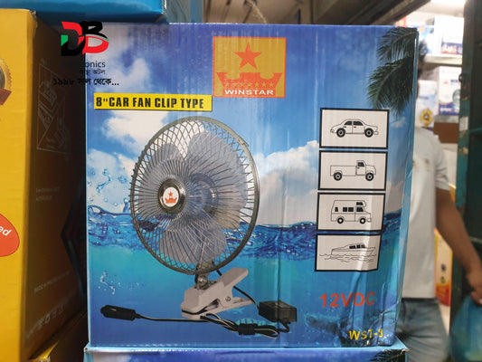 Car Fan Clip Type 12V DC Portable Cooling Fan WINSTAR 8 Inch for Car Truck Bus Van.