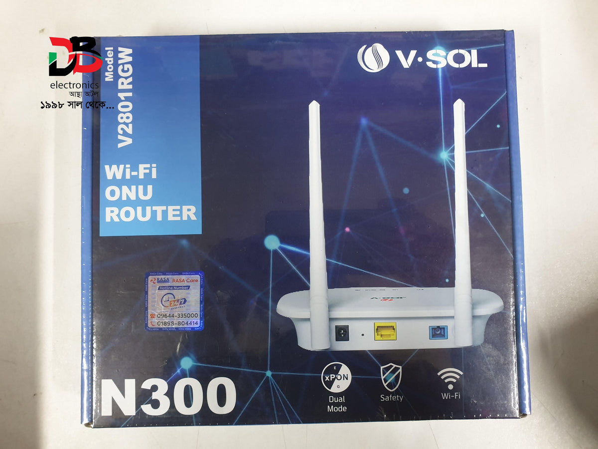 ONU Router V-SOL V2801RGV N300 Wi-Fi XPON | Dual Mode GPON/EPON | 2 High Gain Antennas.