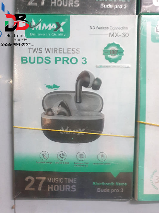 Earbuds MMAX MX-30 TWS Wireless Buds Pro 3 Bluetooth with Smart Touch Control.