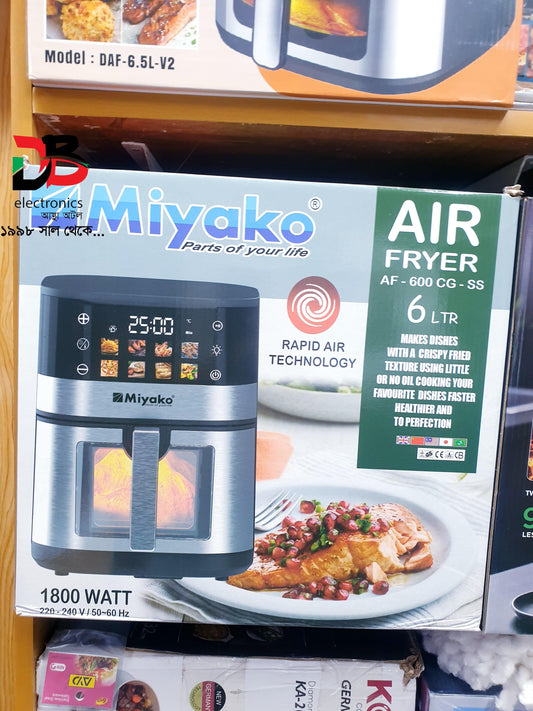 Air Fryer Miyako AF-600 CG-SS 6L 1800W. Warranty: 1 Years & Service Warranty: 3 Years.