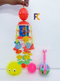 Combo packfor babies  1 Lighting Puffer Soft Ball Rubber  1 Spiky Massage Ball 1 Rotating Bed Bell Toy with Music -Red color 1 JUNJUNI TOY